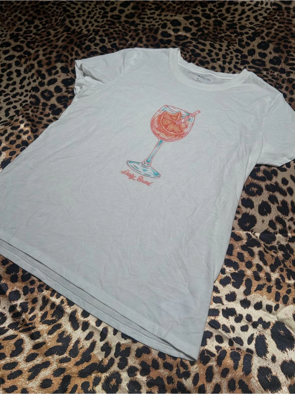 Lucky Brand Womens Aperol Spritz Graphic Tee White Cocktail Graphic T-Shirt